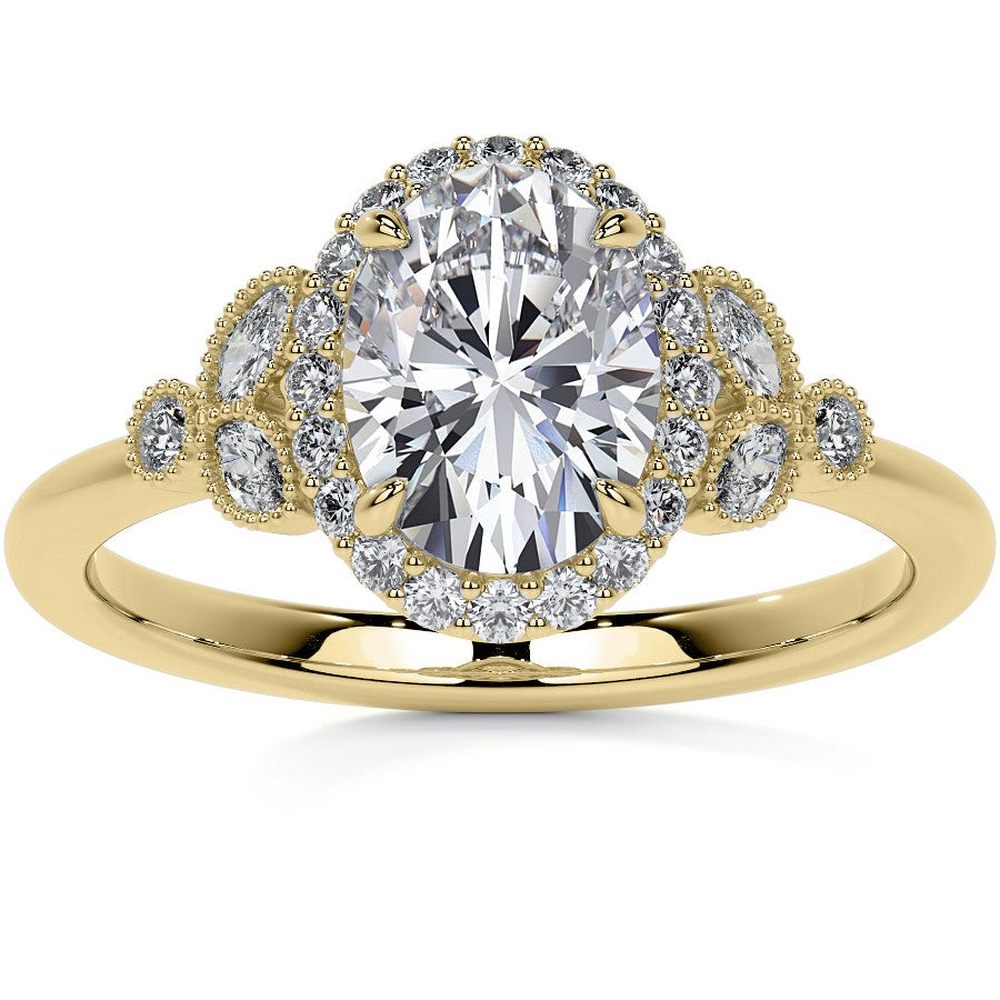Petite Oval and Marquise Moissanite Halo Engagement Ring