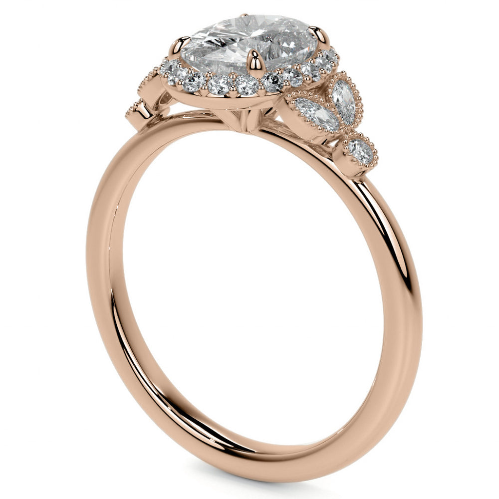 Petite Oval and Marquise Moissanite Halo Engagement Ring