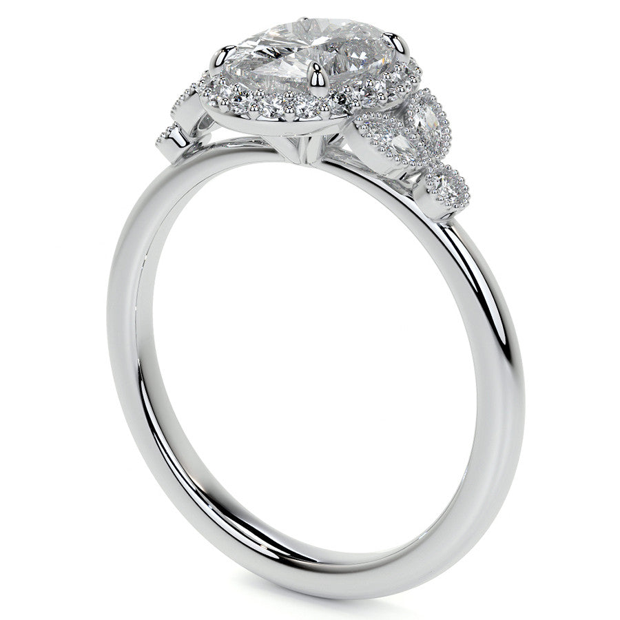 Petite Oval and Marquise Moissanite Halo Engagement Ring