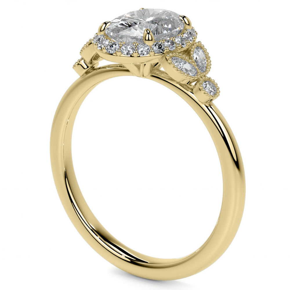 Petite Oval and Marquise Moissanite Halo Engagement Ring