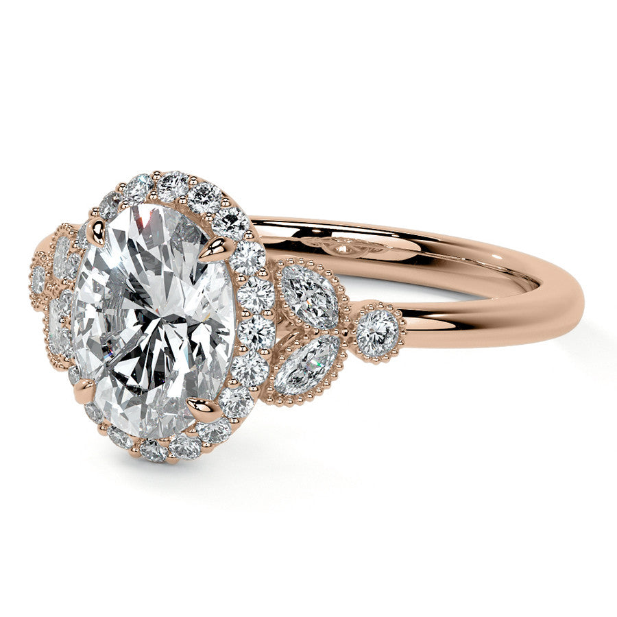 Petite Oval and Marquise Moissanite Halo Engagement Ring