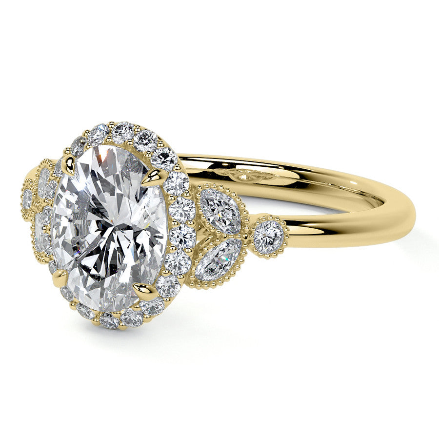 Petite Oval and Marquise Moissanite Halo Engagement Ring