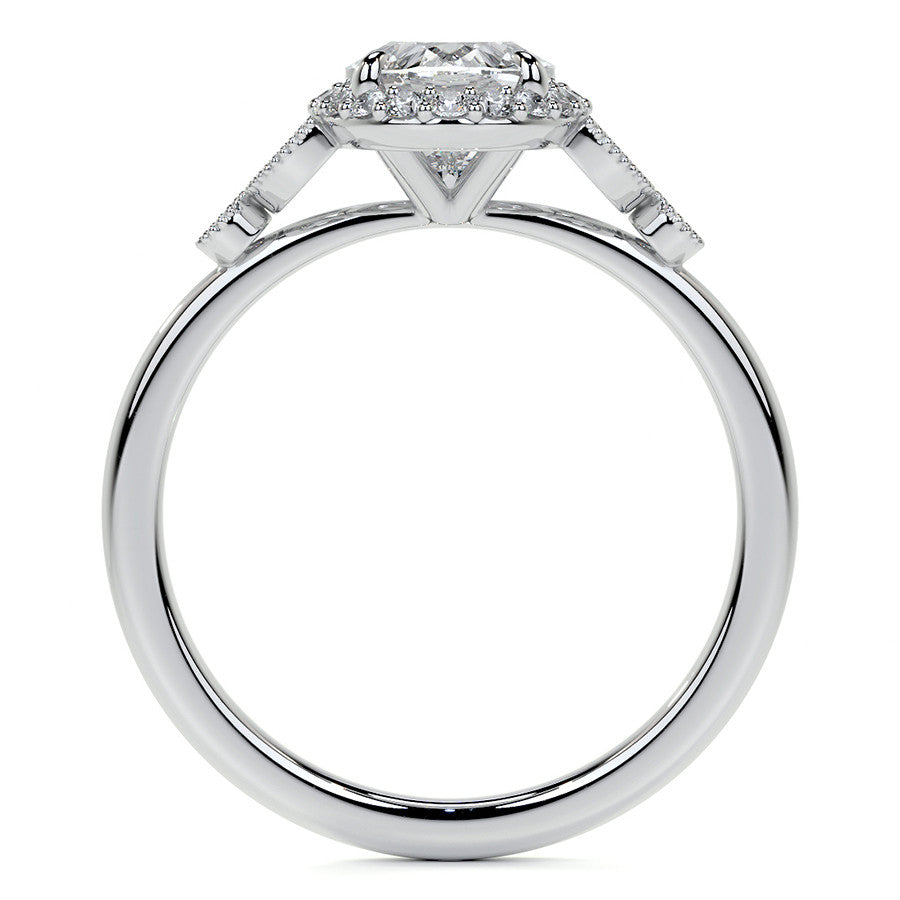 Petite Oval and Marquise Moissanite Halo Engagement Ring