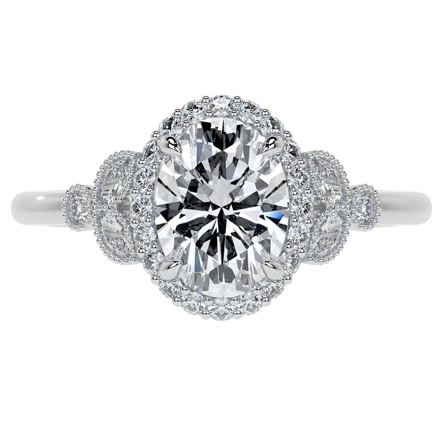 Petite Oval and Marquise Moissanite Halo Engagement Ring