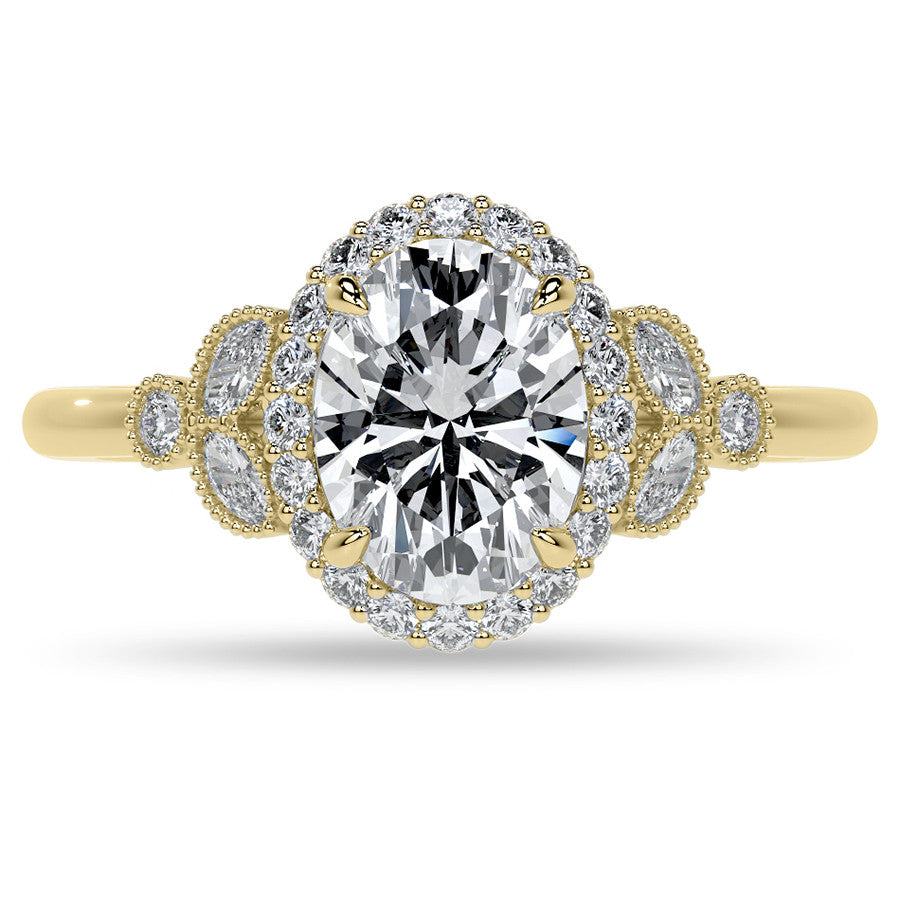 Petite Oval and Marquise Moissanite Halo Engagement Ring