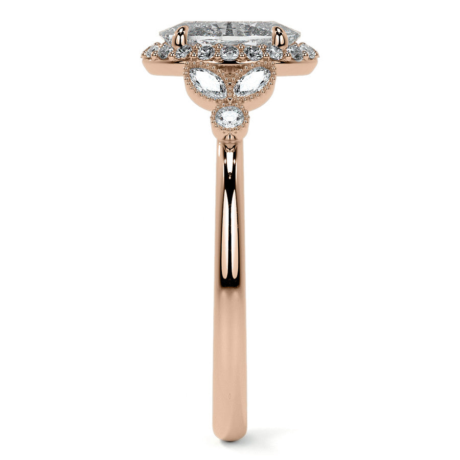 Petite Oval and Marquise Moissanite Halo Engagement Ring