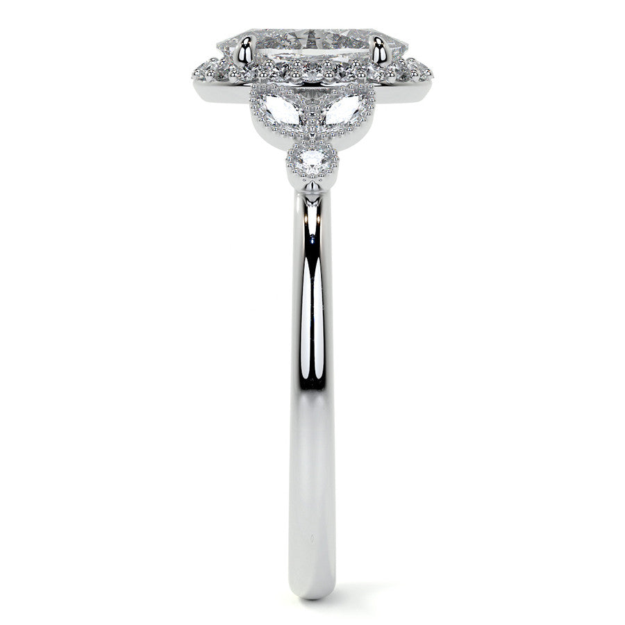 Petite Oval and Marquise Moissanite Halo Engagement Ring