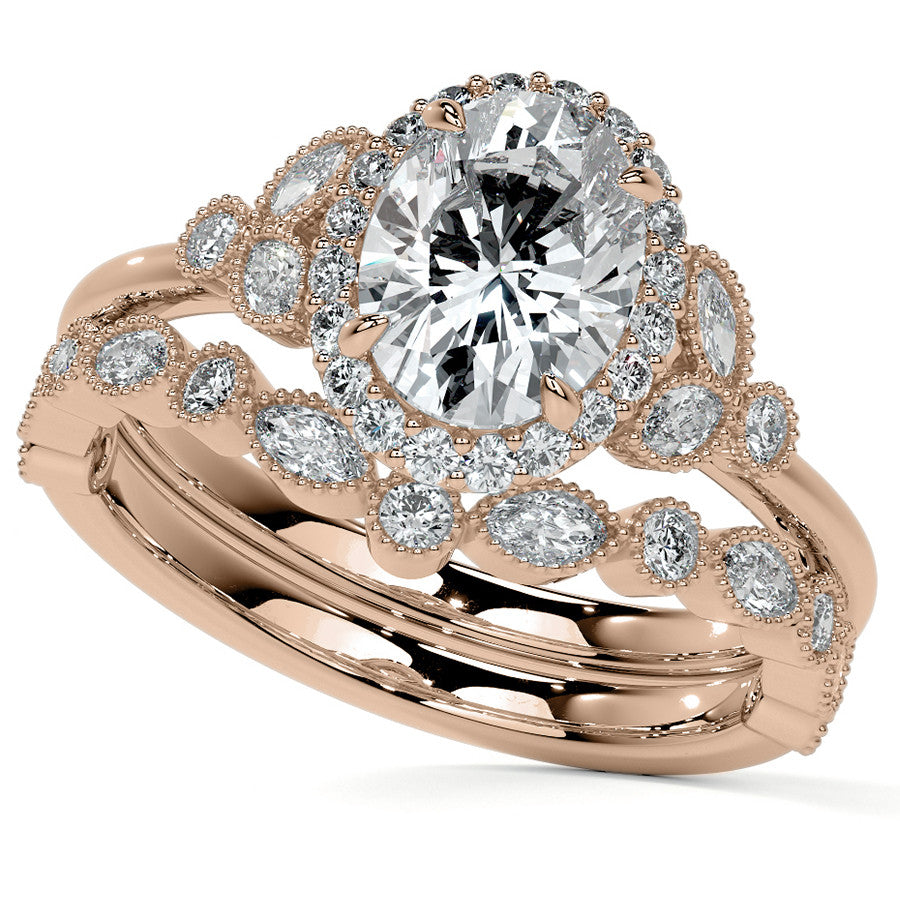 Petite Oval and Marquise Moissanite Halo Engagement Ring