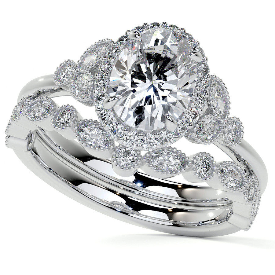Petite Oval and Marquise Moissanite Halo Engagement Ring