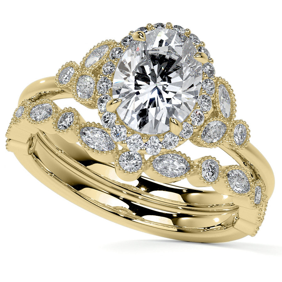 Petite Oval and Marquise Moissanite Halo Engagement Ring