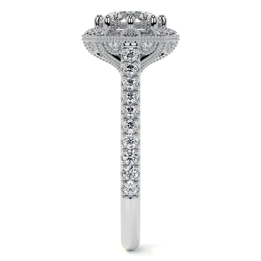Baguette and Round Diamond Octagon Halo Moissanite Engagement Ring