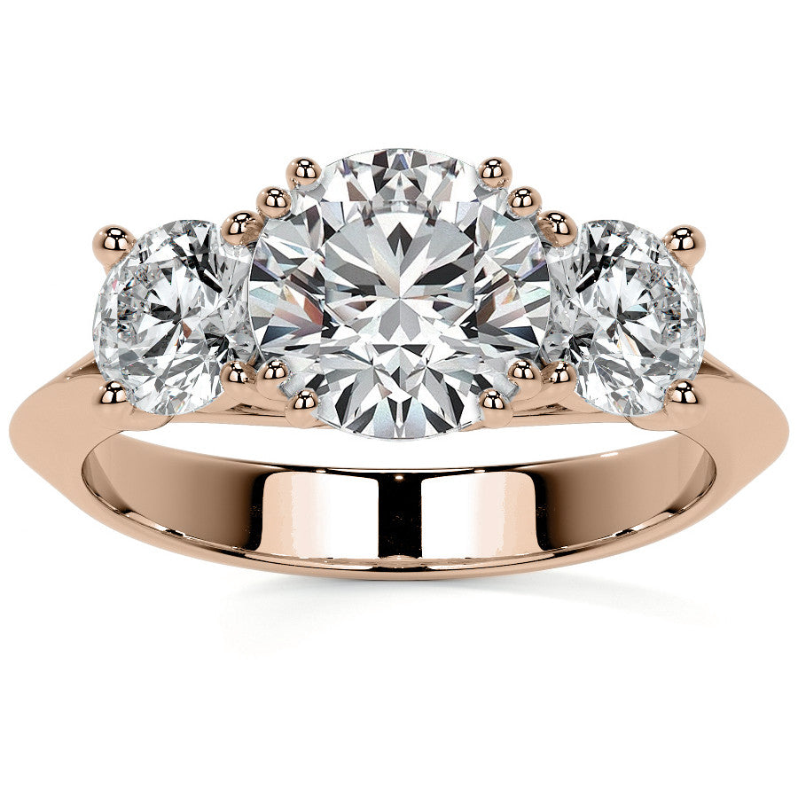 Round Double Prong Three-Stone Moissanite Engagement Ring