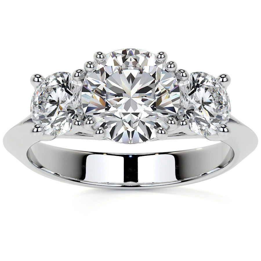 Round Double Prong Three-Stone Moissanite Engagement Ring