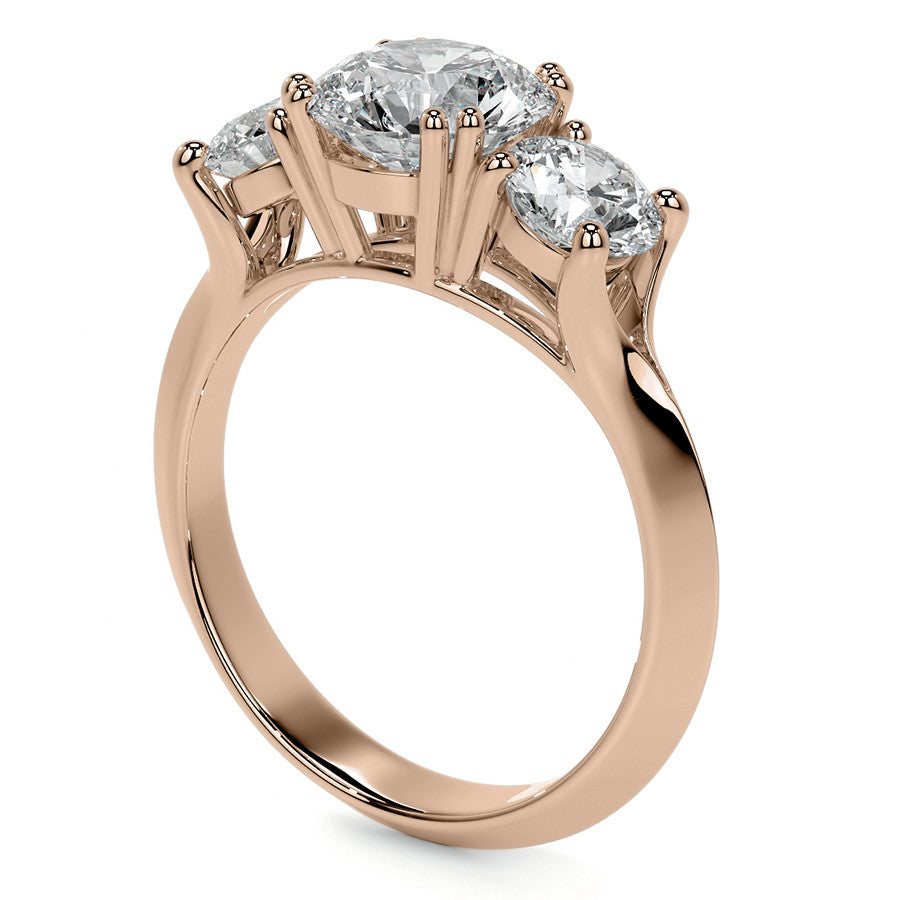 Round Double Prong Three-Stone Moissanite Engagement Ring