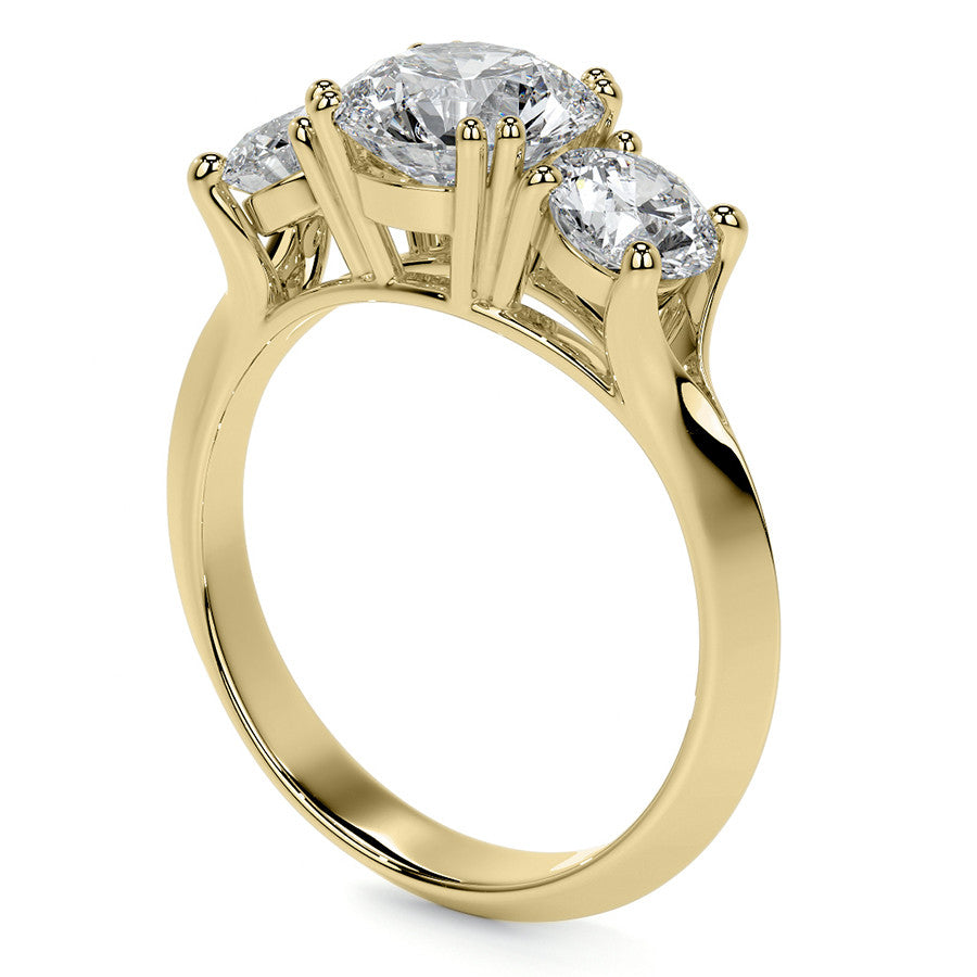 Round Double Prong Three-Stone Moissanite Engagement Ring