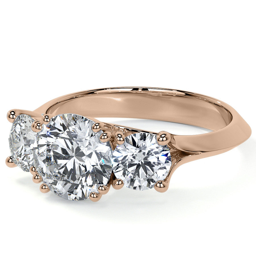 Round Double Prong Three-Stone Moissanite Engagement Ring