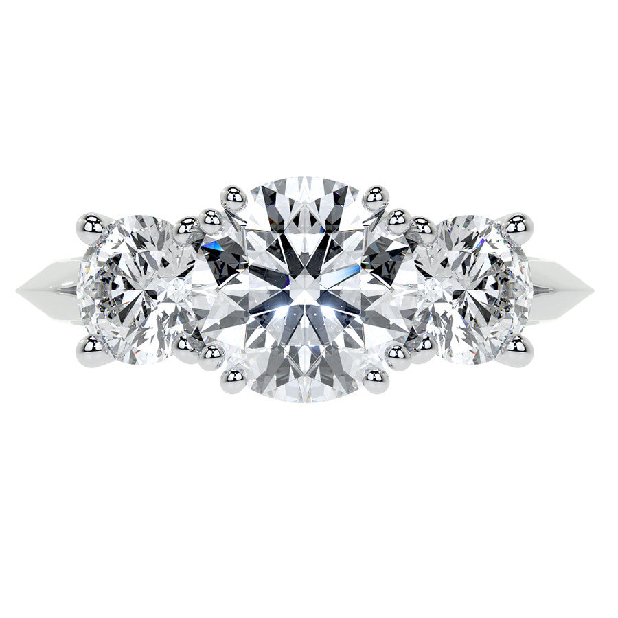 Round Double Prong Three-Stone Moissanite Engagement Ring