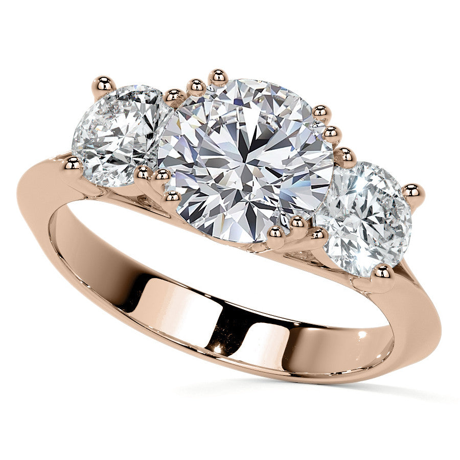 Round Double Prong Three-Stone Moissanite Engagement Ring