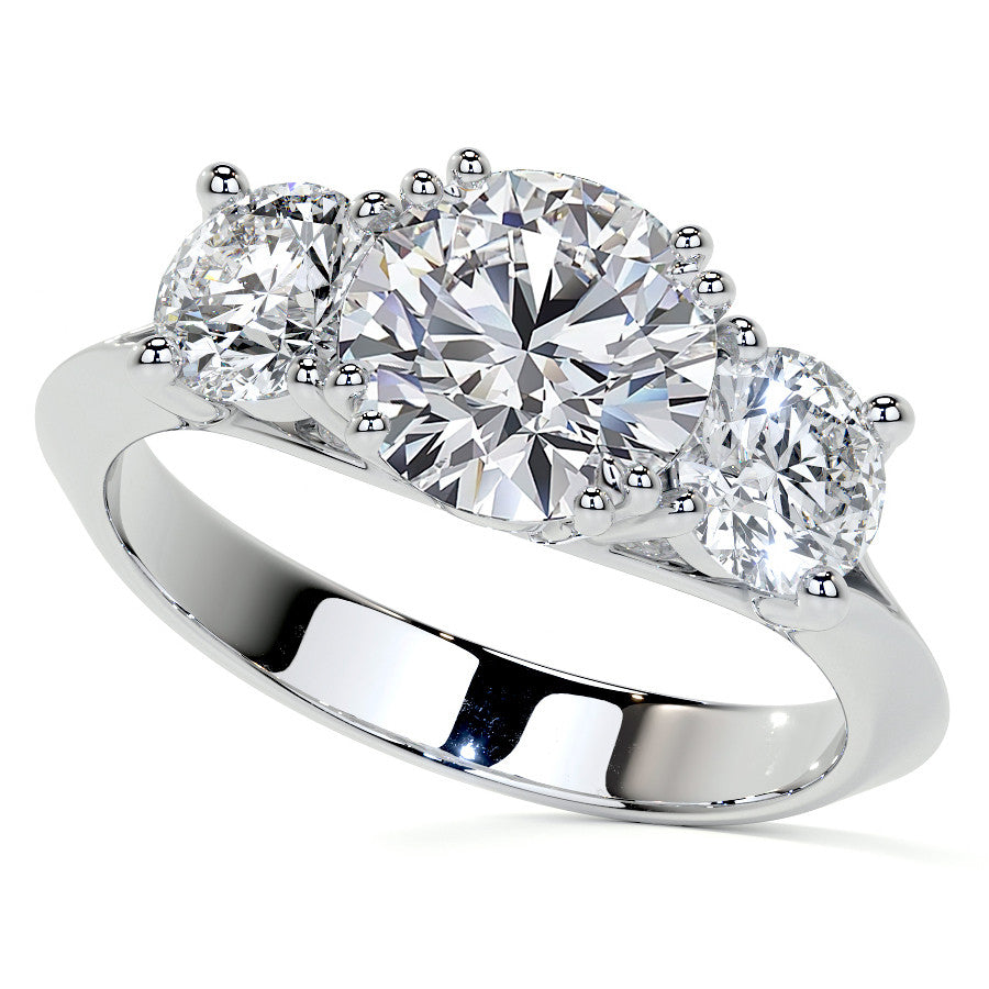 Round Double Prong Three-Stone Moissanite Engagement Ring