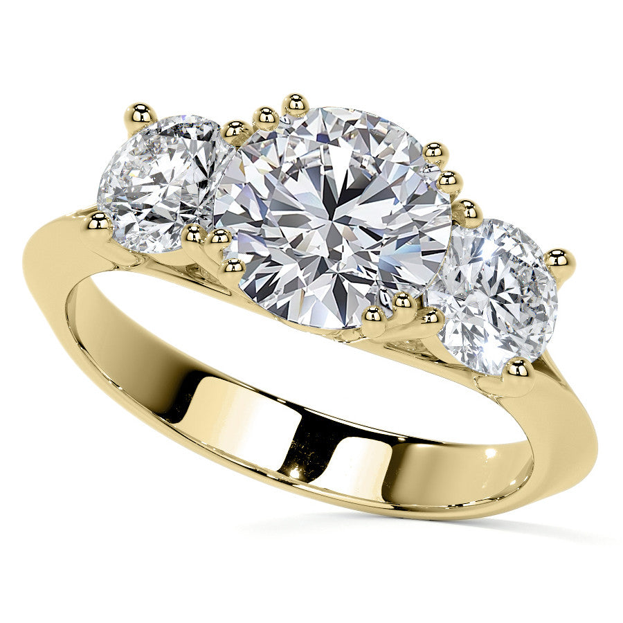 Round Double Prong Three-Stone Moissanite Engagement Ring