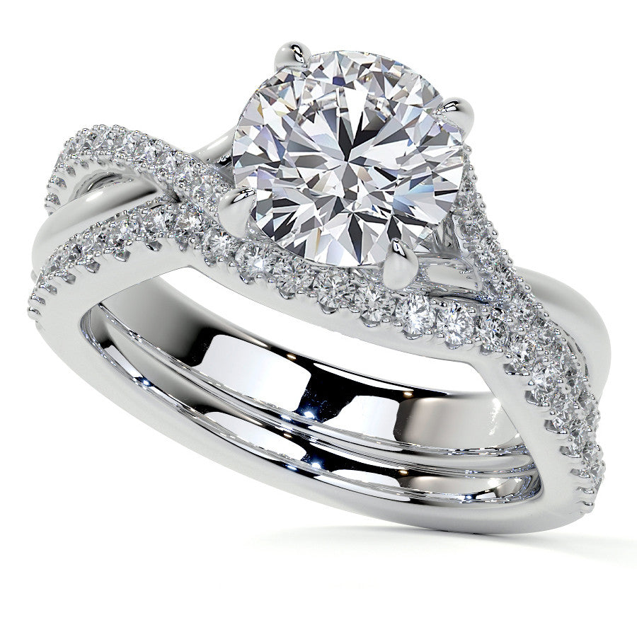Bypass Style Round Split Shank Moissanite Engagement Ring