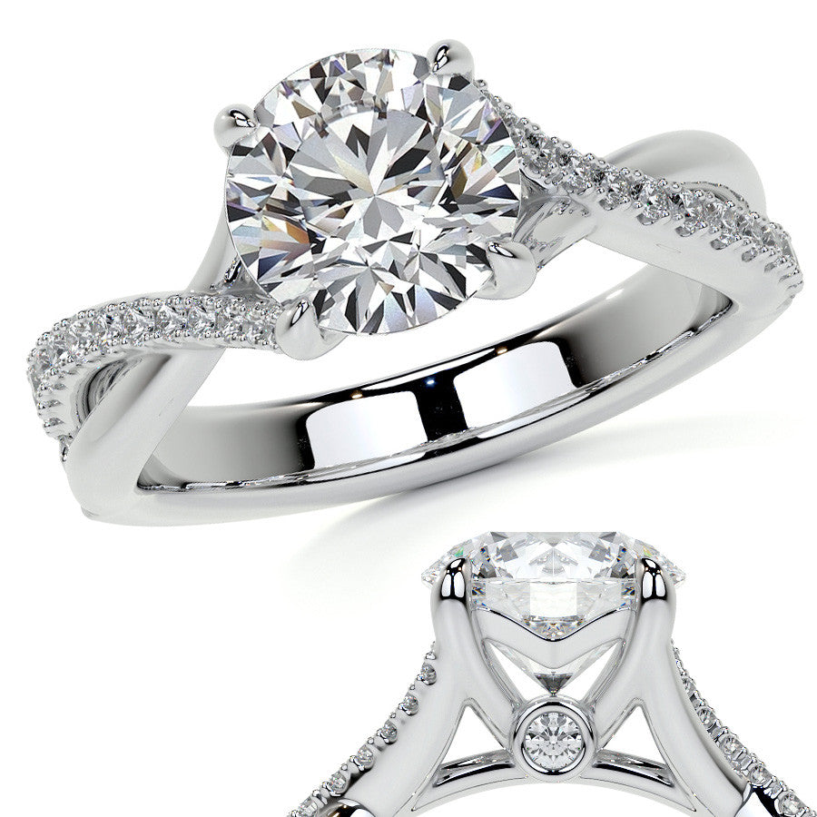 Bypass Style Round Split Shank Moissanite Engagement Ring