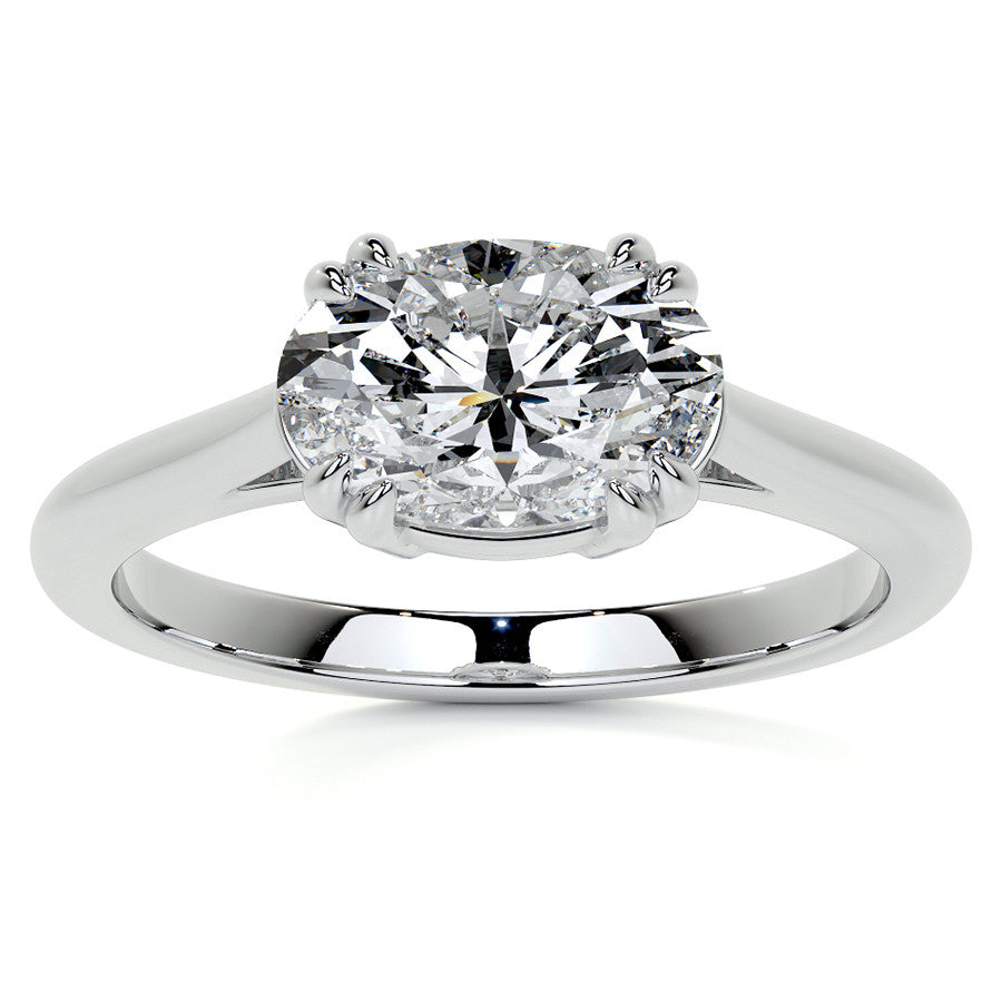 East-West Oval Moissanite Cathedral Solitaire Ring