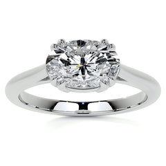 East-West Oval Moissanite Cathedral Solitaire Ring