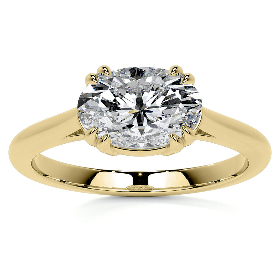 East-West Oval Moissanite Cathedral Solitaire Ring