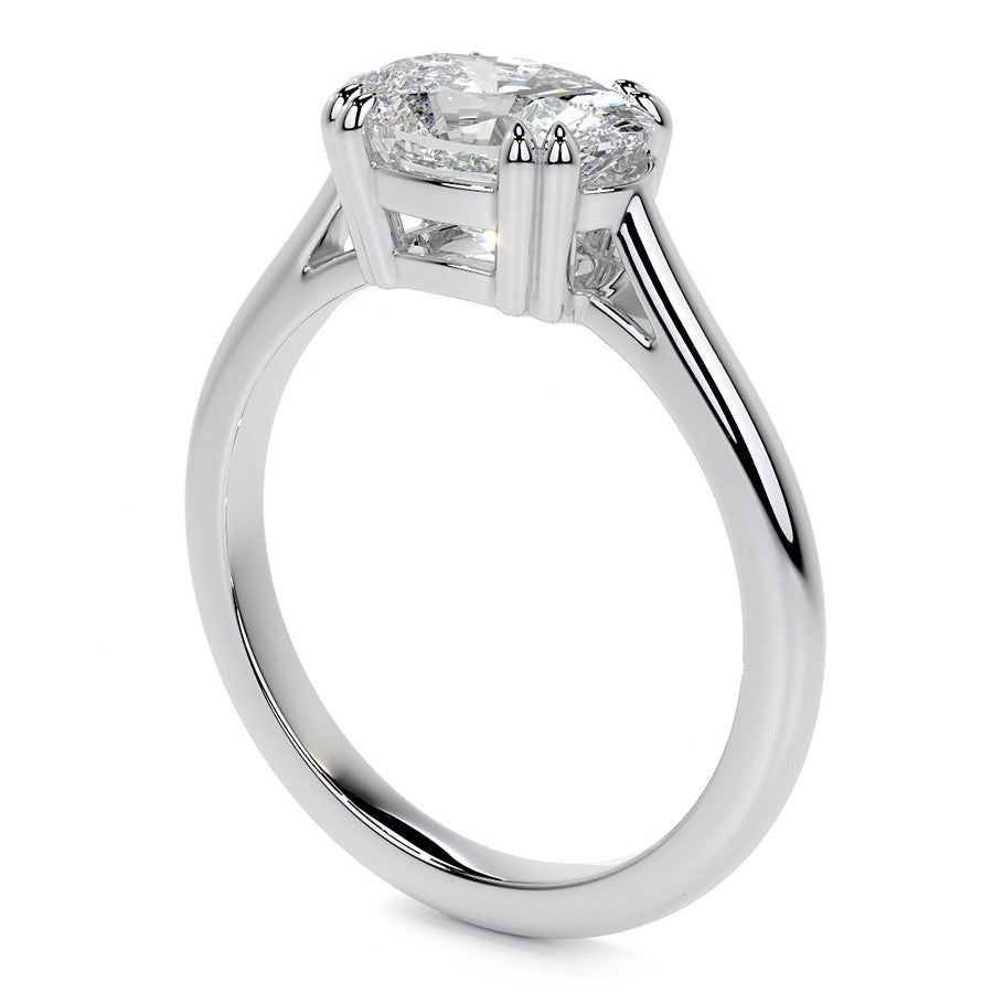 East-West Oval Moissanite Cathedral Solitaire Ring