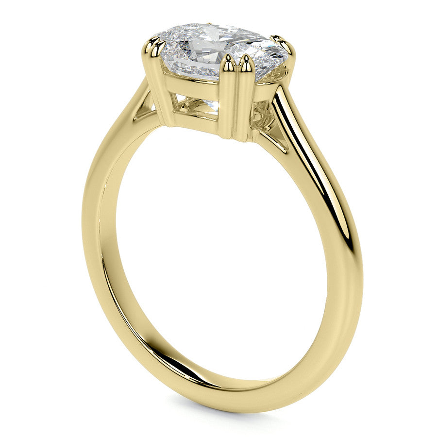 East-West Oval Moissanite Cathedral Solitaire Ring