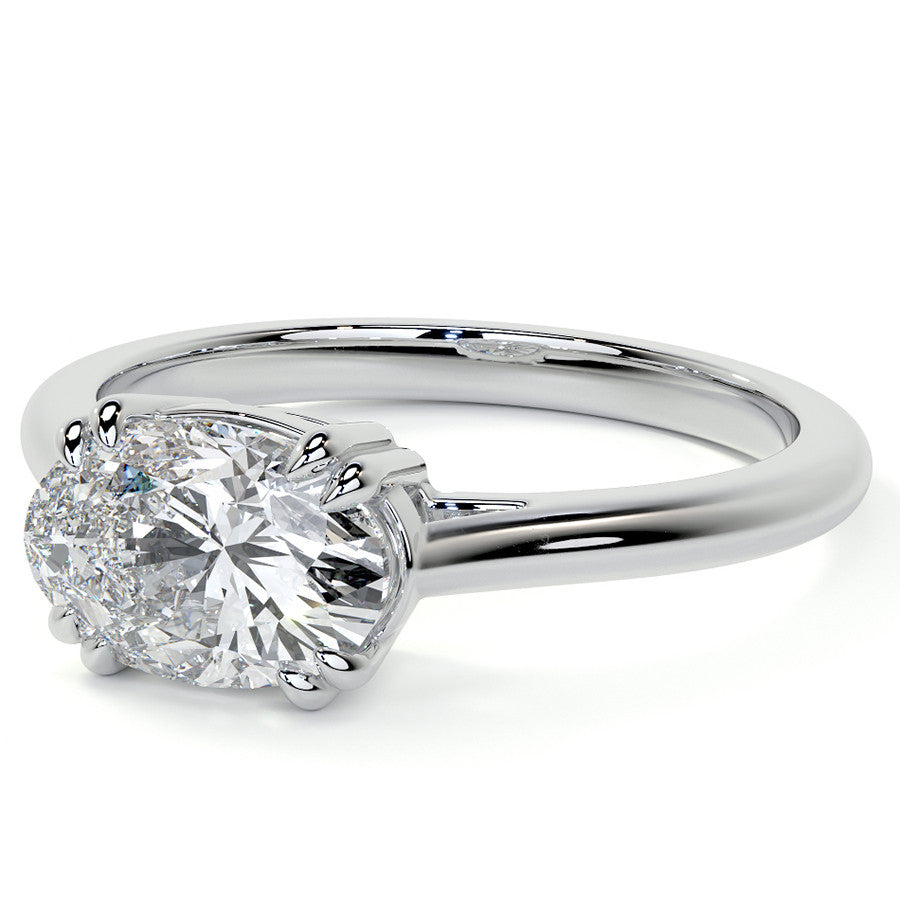 East-West Oval Moissanite Cathedral Solitaire Ring