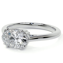 East-West Oval Moissanite Cathedral Solitaire Ring