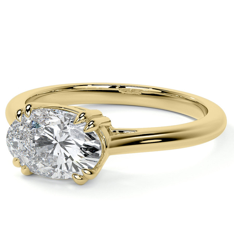 East-West Oval Moissanite Cathedral Solitaire Ring