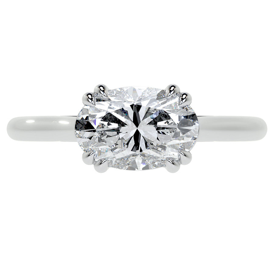 East-West Oval Moissanite Cathedral Solitaire Ring