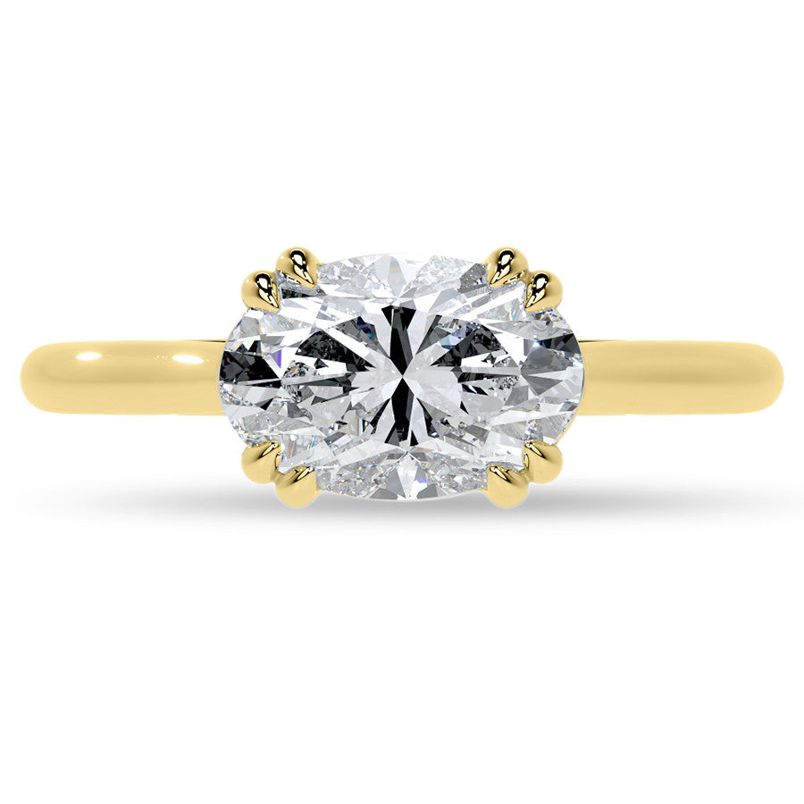 East-West Oval Moissanite Cathedral Solitaire Ring