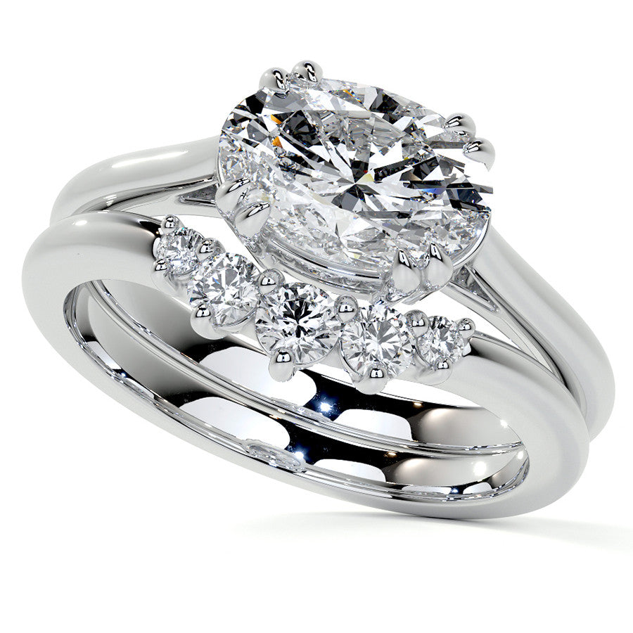 East-West Oval Moissanite Cathedral Solitaire Ring