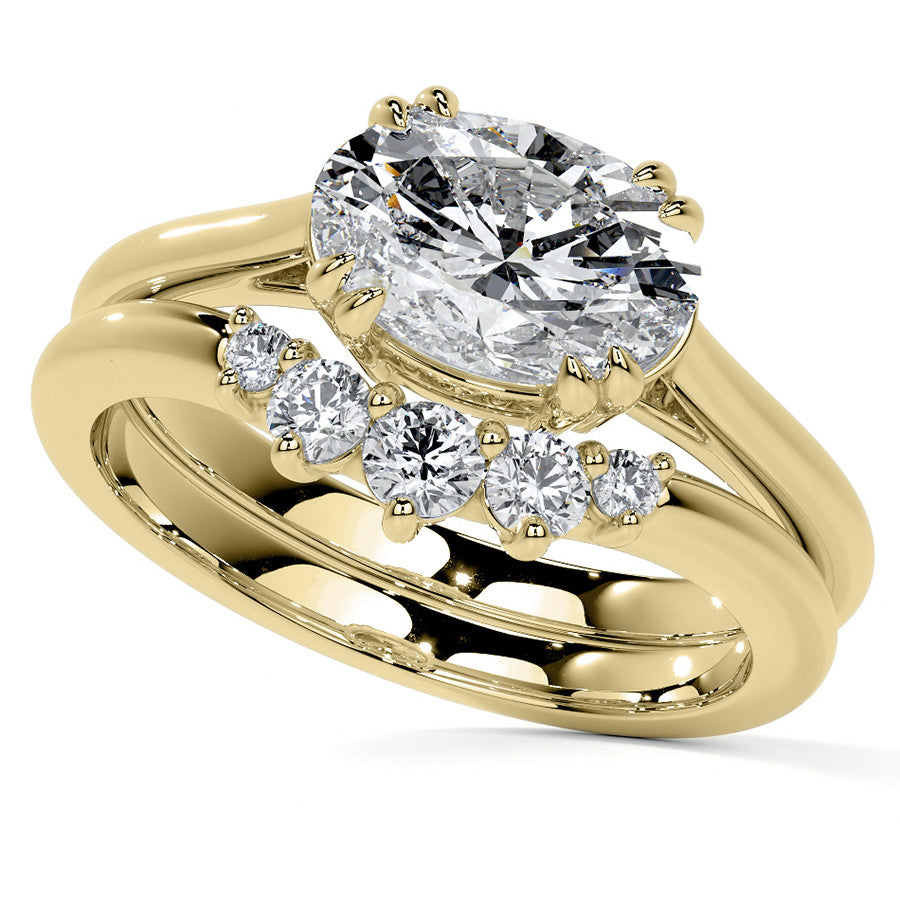 East-West Oval Moissanite Cathedral Solitaire Ring