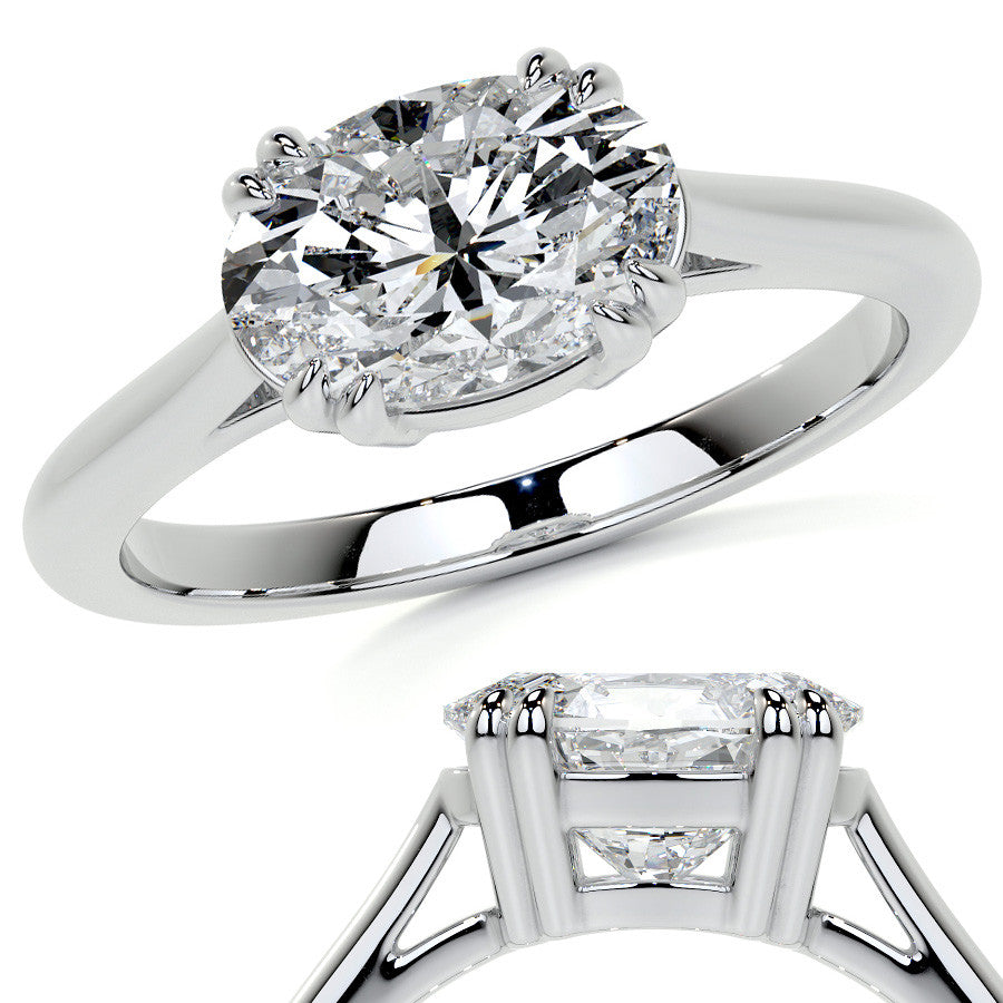East-West Oval Moissanite Cathedral Solitaire Ring
