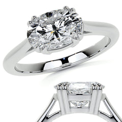 East-West Oval Moissanite Cathedral Solitaire Ring