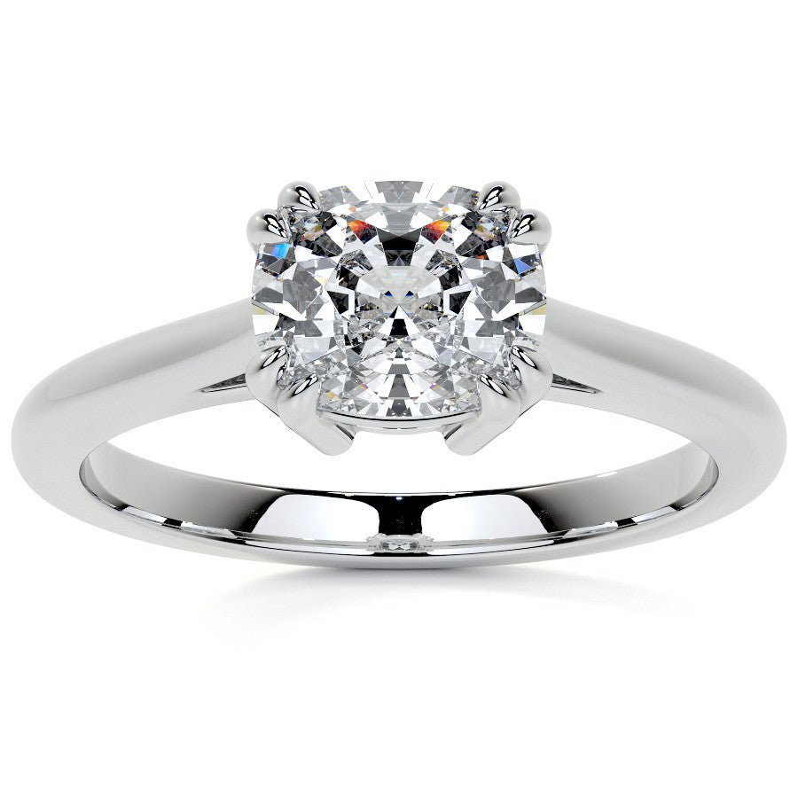 East-West Rectangular Cushion Moissanite Cathedral Solitaire Ring