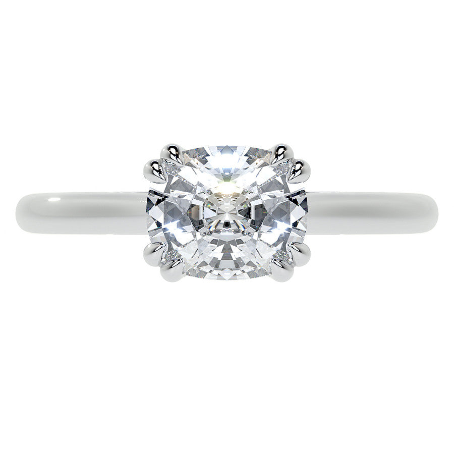East-West Rectangular Cushion Moissanite Cathedral Solitaire Ring