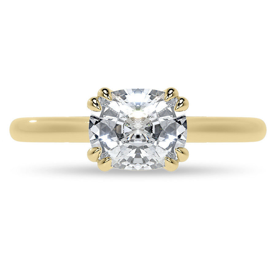 East-West Rectangular Cushion Moissanite Cathedral Solitaire Ring