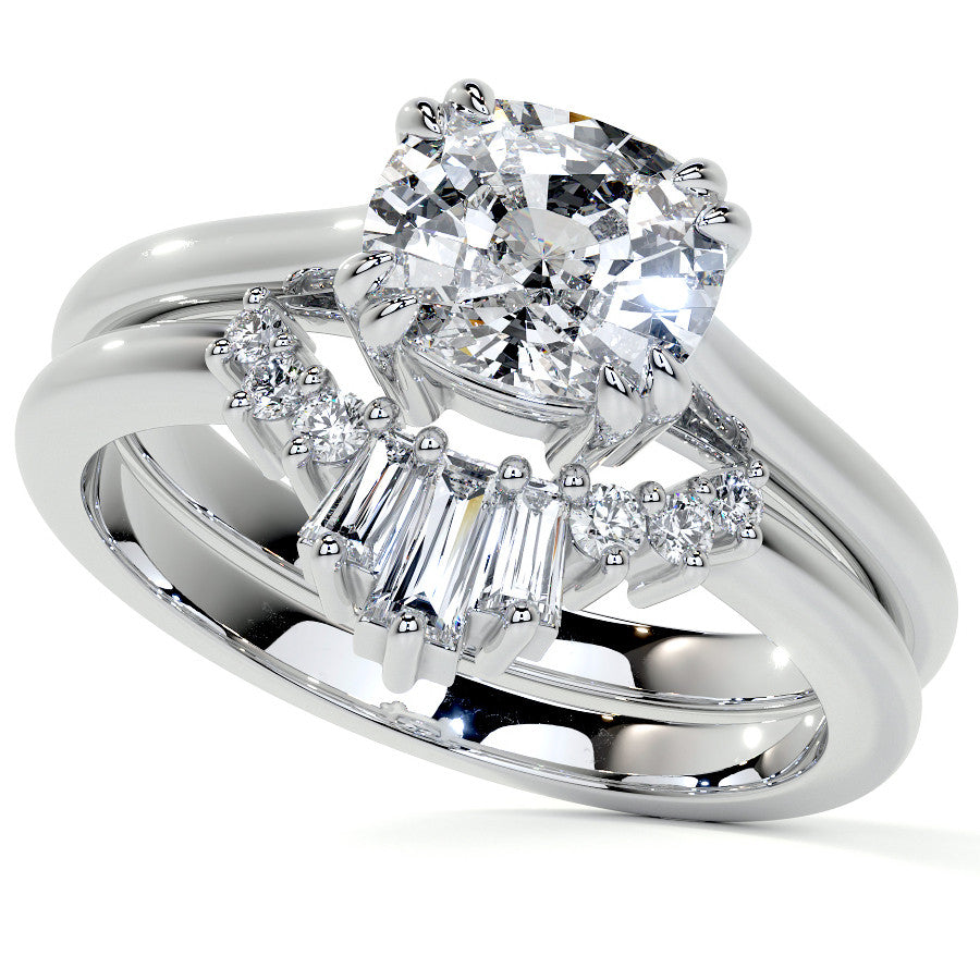 East-West Rectangular Cushion Moissanite Cathedral Solitaire Ring
