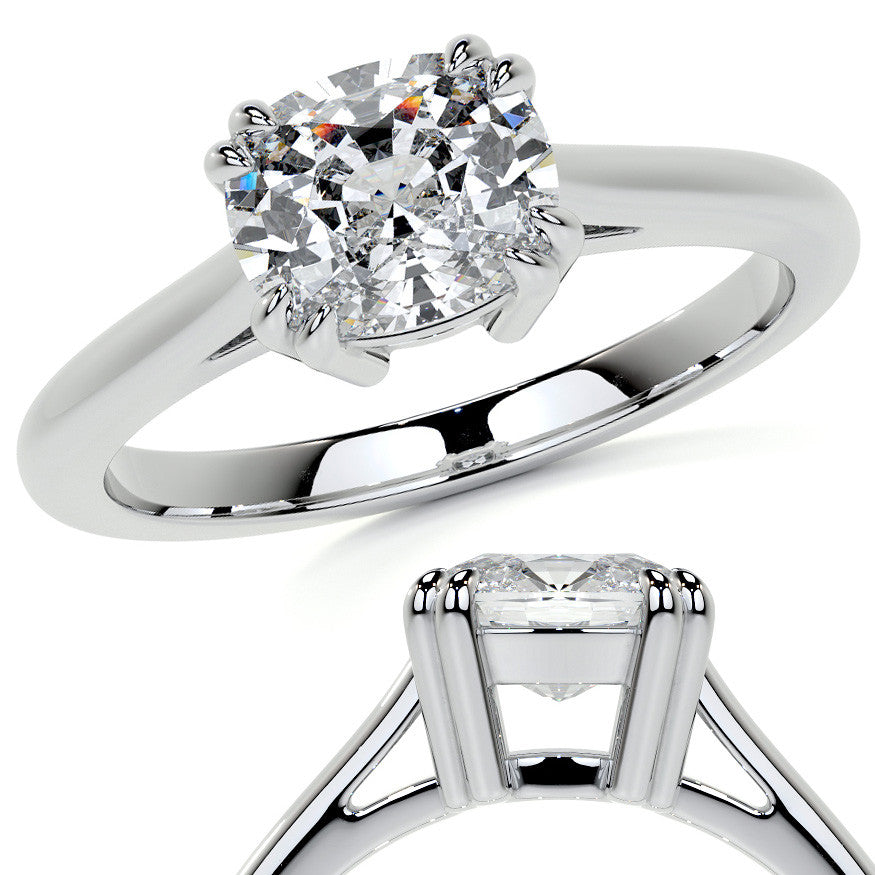East-West Rectangular Cushion Moissanite Cathedral Solitaire Ring