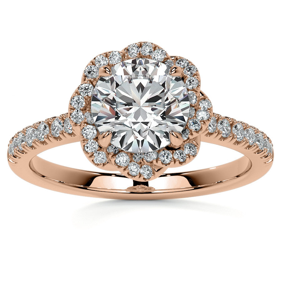 Twisted Halo Round Brilliant Moissanite Cathedral Engagement Ring