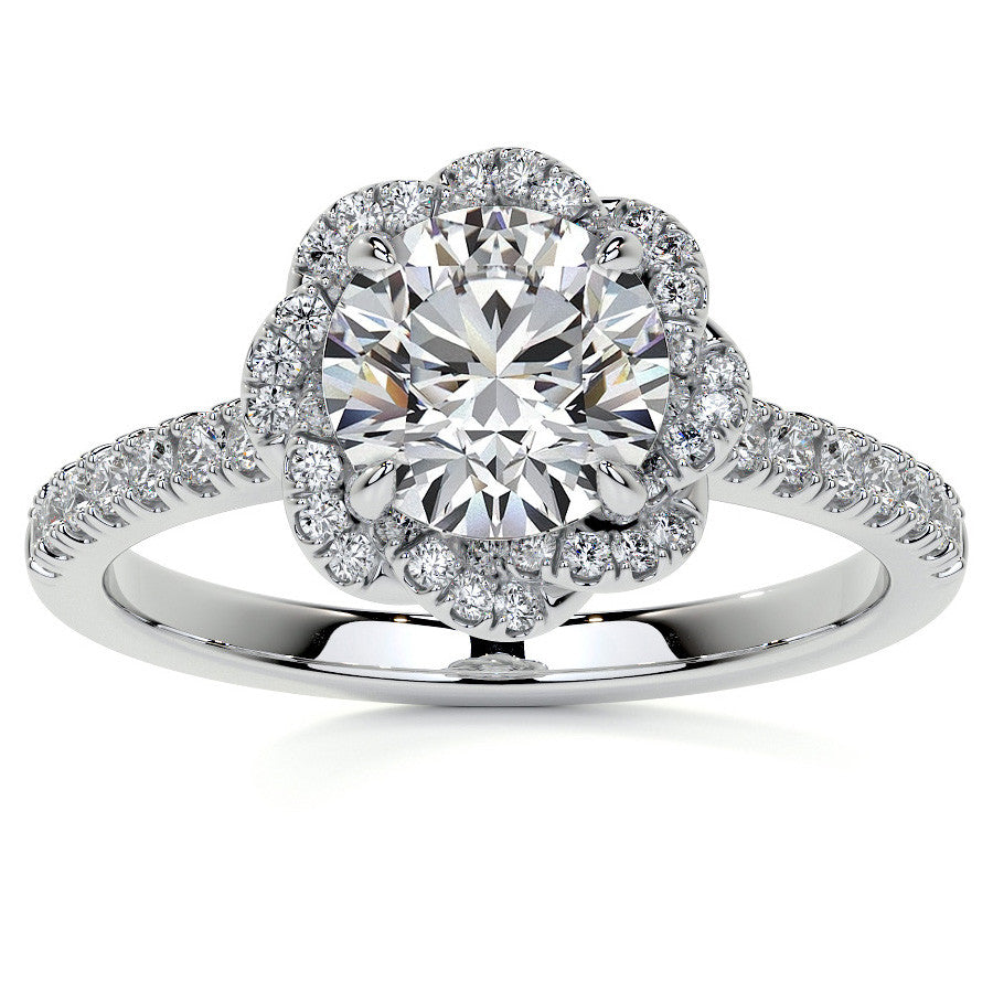 Twisted Halo Round Brilliant Moissanite Cathedral Engagement Ring