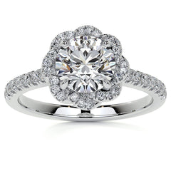 Twisted Halo Round Brilliant Moissanite Cathedral Engagement Ring