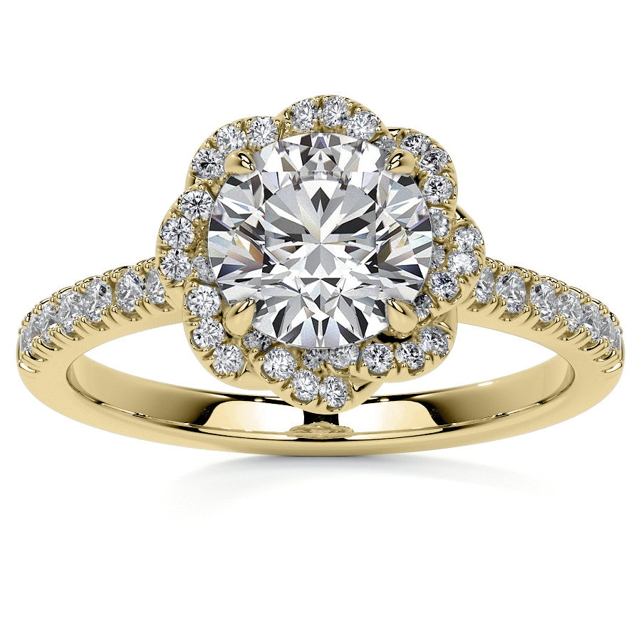 Twisted Halo Round Brilliant Moissanite Cathedral Engagement Ring