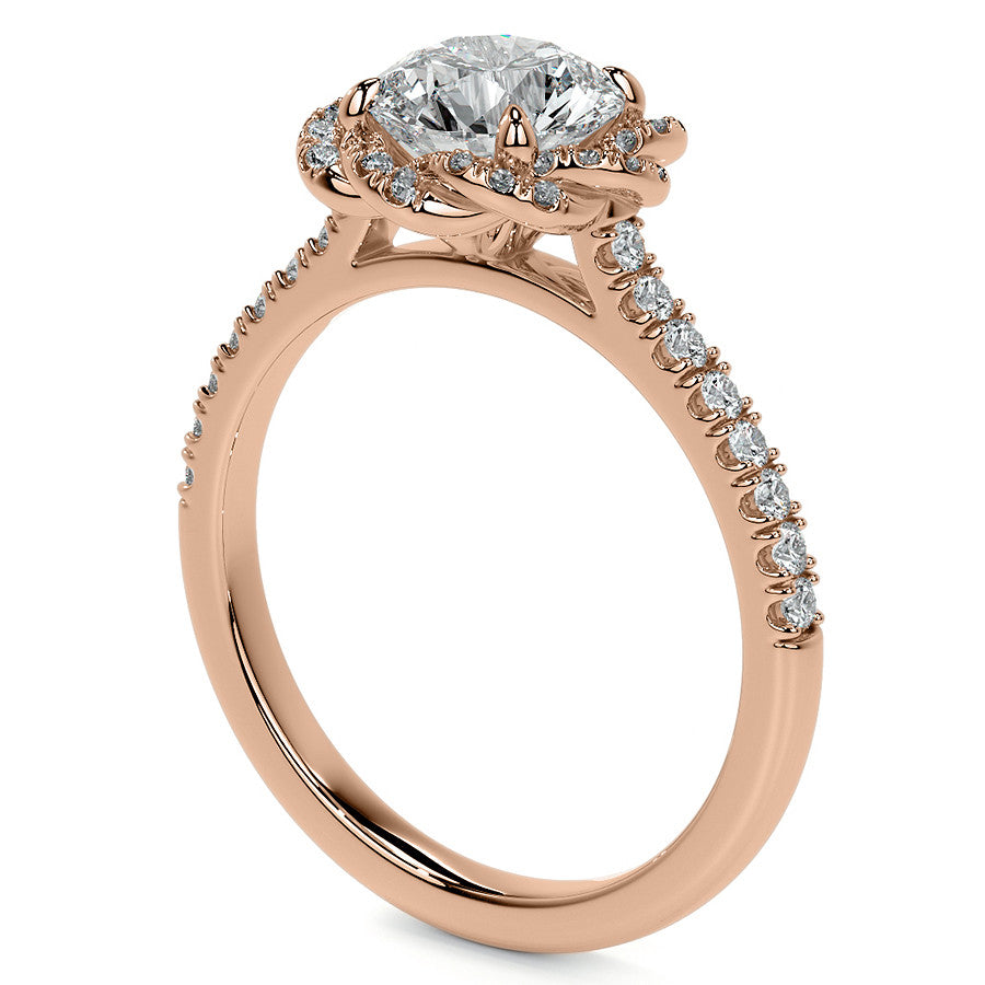 Twisted Halo Round Brilliant Moissanite Cathedral Engagement Ring